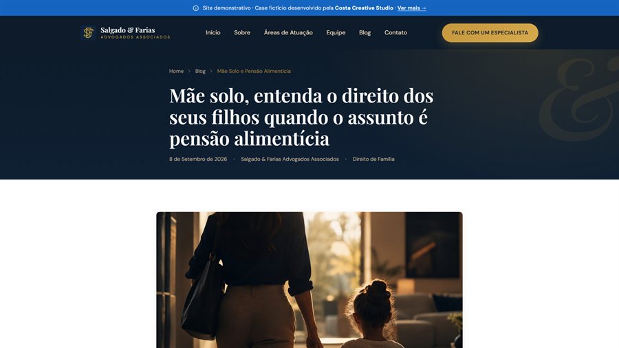 Artigo de blog sobre Pensão Alimentícia para Mãe Solo do site Salgado & Farias, case de portfólio da Costa Creative Studio