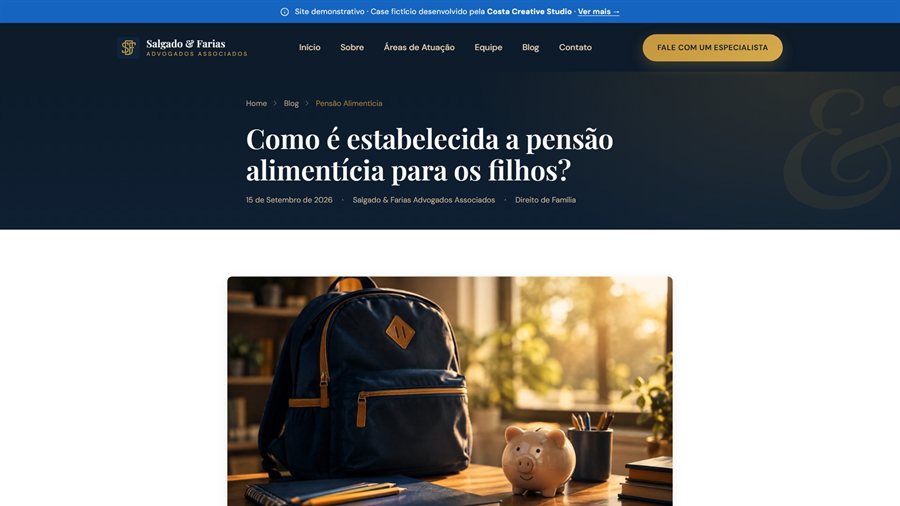 Artigo de blog sobre Pensão Alimentícia para Filhos do site Salgado & Farias, case de portfólio da Costa Creative Studio