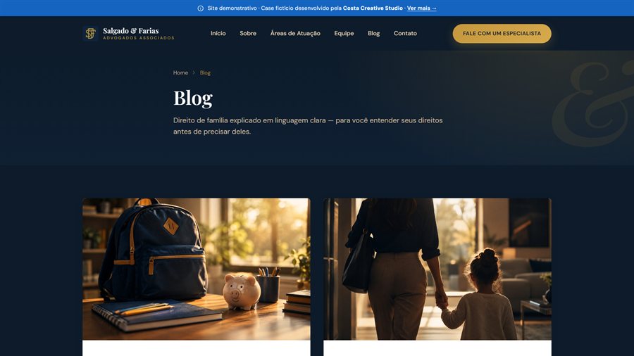 Página Blog do site Salgado & Farias, case de portfólio da Costa Creative Studio