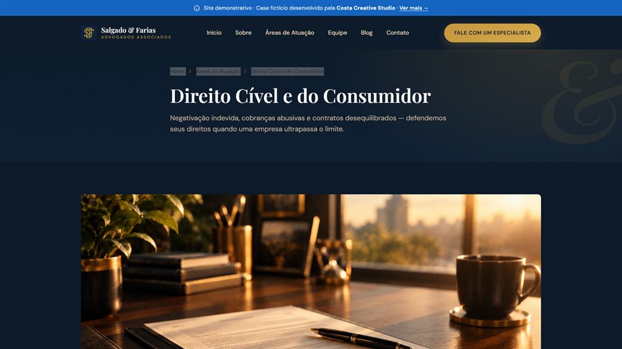 Página Direito Cível e do Consumidor do site Salgado & Farias, case de portfólio da Costa Creative Studio