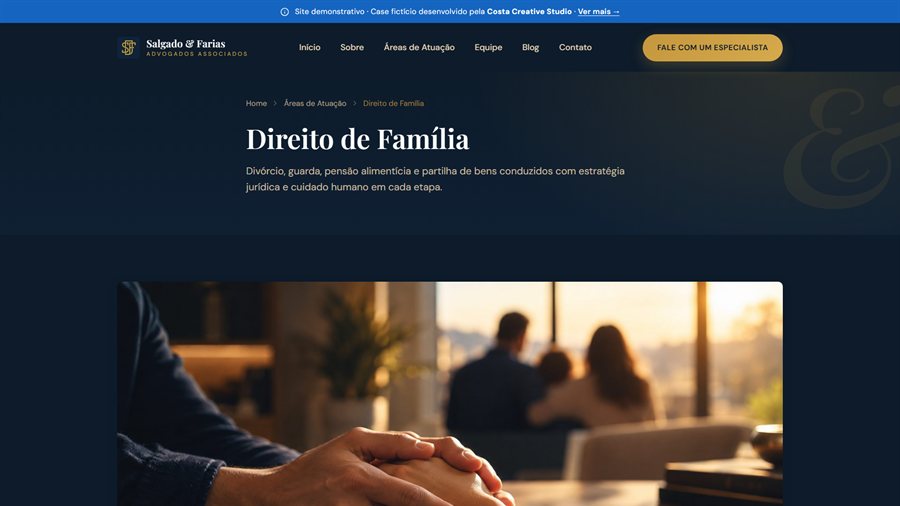 Página Direito de Família do site Salgado & Farias, case de portfólio da Costa Creative Studio