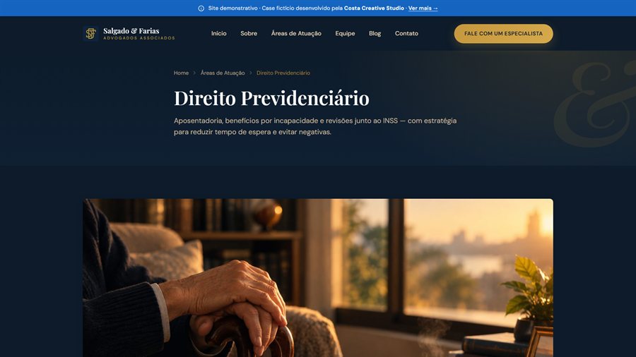 Página Direito Previdenciário do site Salgado & Farias, case de portfólio da Costa Creative Studio