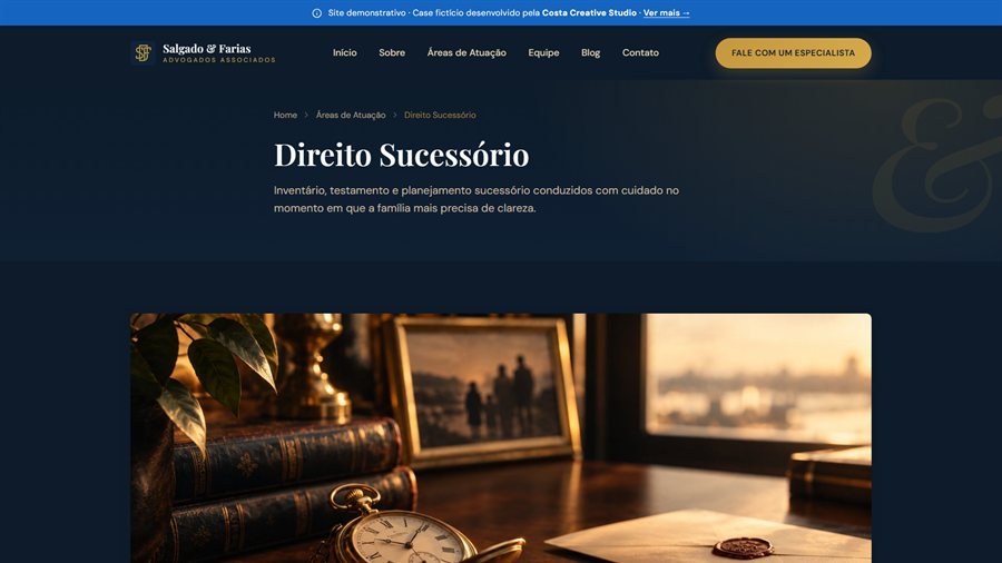 Página Direito Sucessório do site Salgado & Farias, case de portfólio da Costa Creative Studio