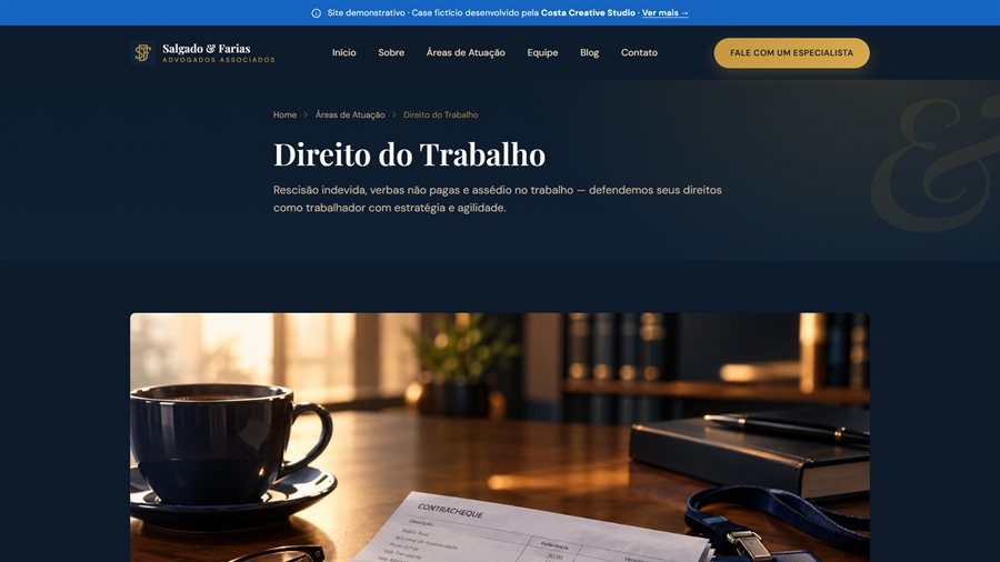 Página Direito do Trabalho do site Salgado & Farias, case de portfólio da Costa Creative Studio