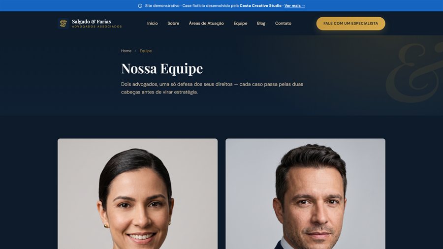 Página Equipe do site Salgado & Farias, case de portfólio da Costa Creative Studio