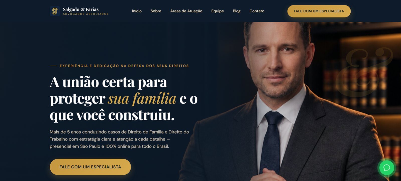 Hero da página inicial do site Salgado & Farias com o sócio Ricardo Farias, case de portfólio da Costa Creative Studio