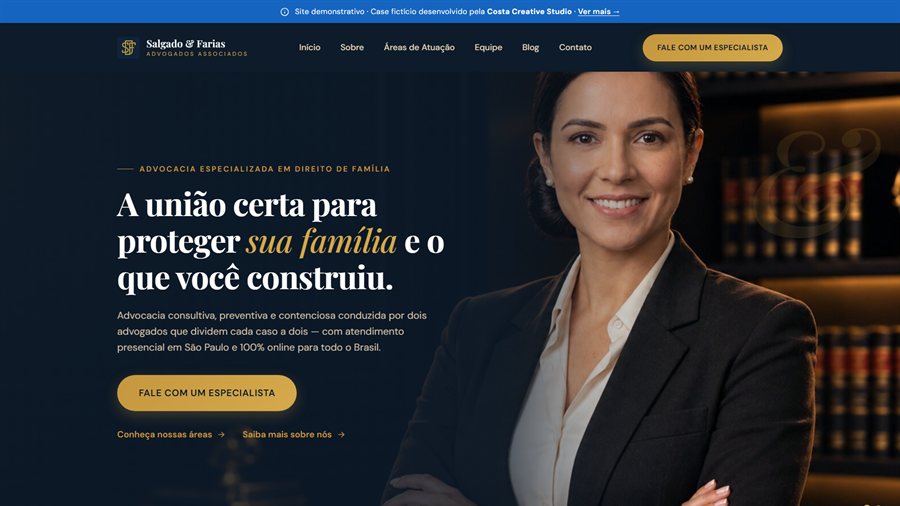 Página Início do site Salgado & Farias, case de portfólio da Costa Creative Studio