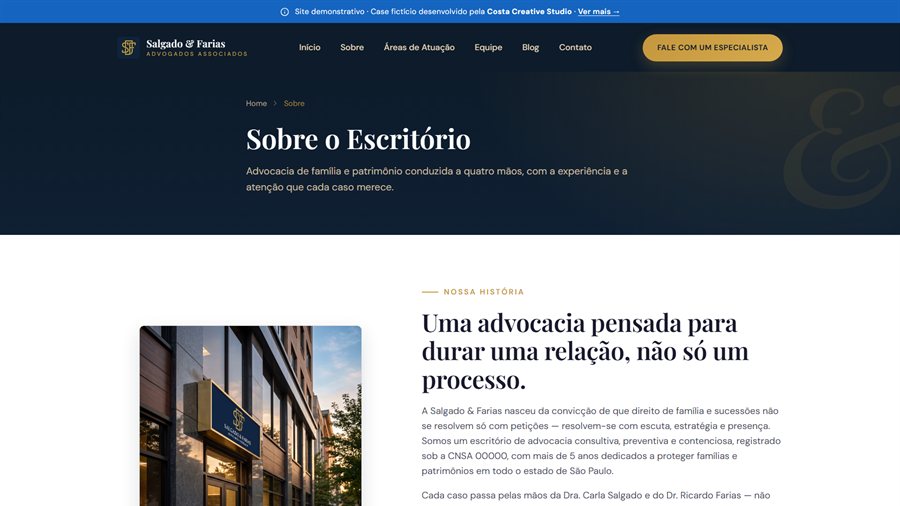 Página Sobre do site Salgado & Farias, case de portfólio da Costa Creative Studio
